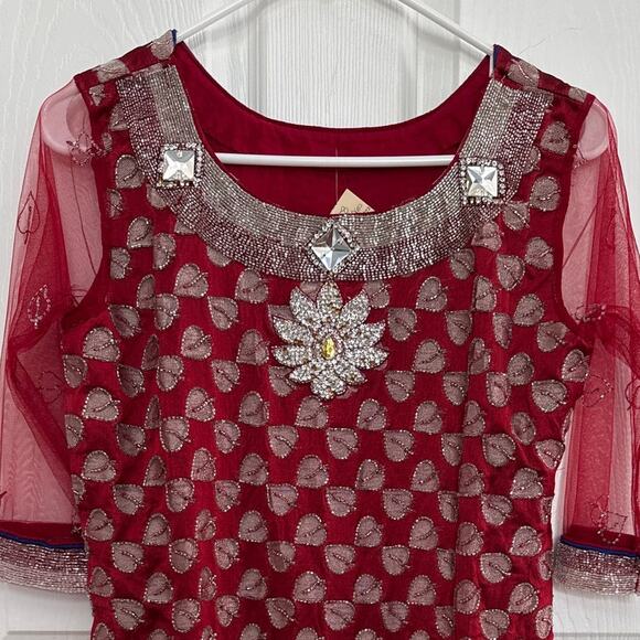 Vintage Anna Corinna tunic sheer sleeves beaded and gemstones small - Picture 5 of 13